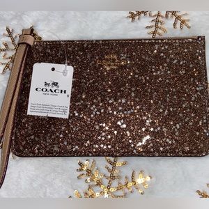 Gold sparkle glitter Coach Wristlet